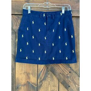 Ralph Lauren Sport Womens 2 Navy Blue Yellow Embroidered Logo Preppy